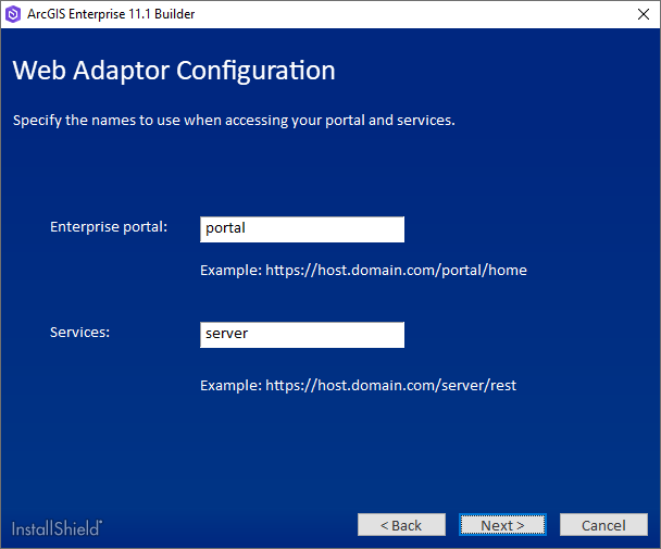 Fournissez des noms d’instance Web Adaptor uniques ou acceptez les noms par défaut.