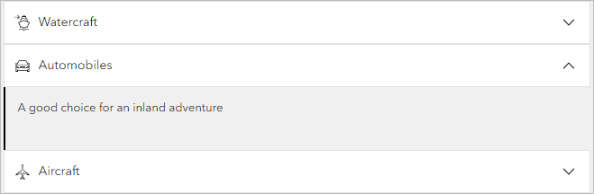 Trois widgets Text (Texte) dans un widget Accordion (Accordéon) Trois widgets Text (Texte) dans un widget Accordion (Accordéon)