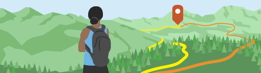 Voyageur observant différents parcours pour atteindre une destination Voyageur observant différents parcours pour atteindre une destination