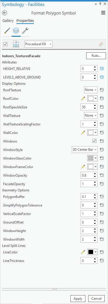 Section Attributes (Attributs) du volet Format Polygon Symbol (Formater le symbole du polygone) Section Attributes (Attributs) du volet Format Polygon Symbol (Formater le symbole du polygone)