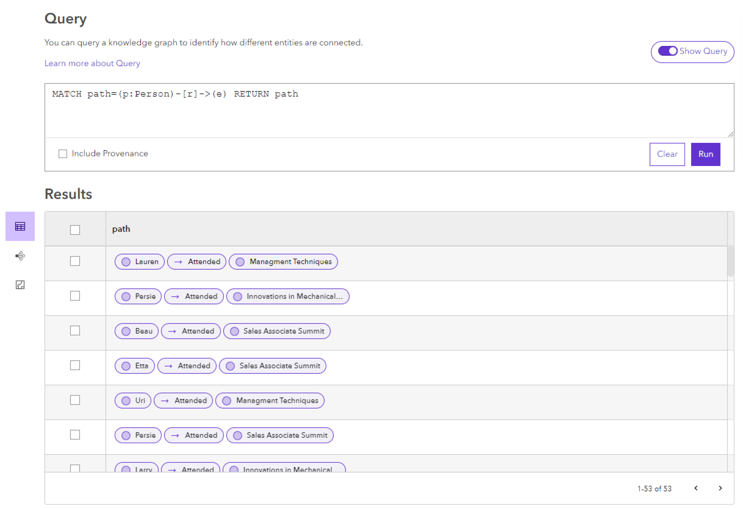 Le résultat d’une requête de chemin affiche tous les enregistrements du chemin dans une seule colonne de la table des résultats. Le résultat d’une requête de chemin affiche tous les enregistrements du chemin dans une seule colonne de la table des résultats.