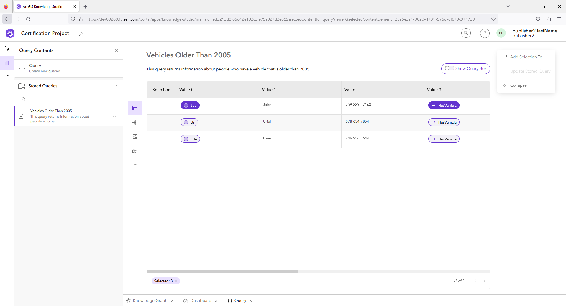 Table de résultats pour une requête stockée Table de résultats pour une requête stockée