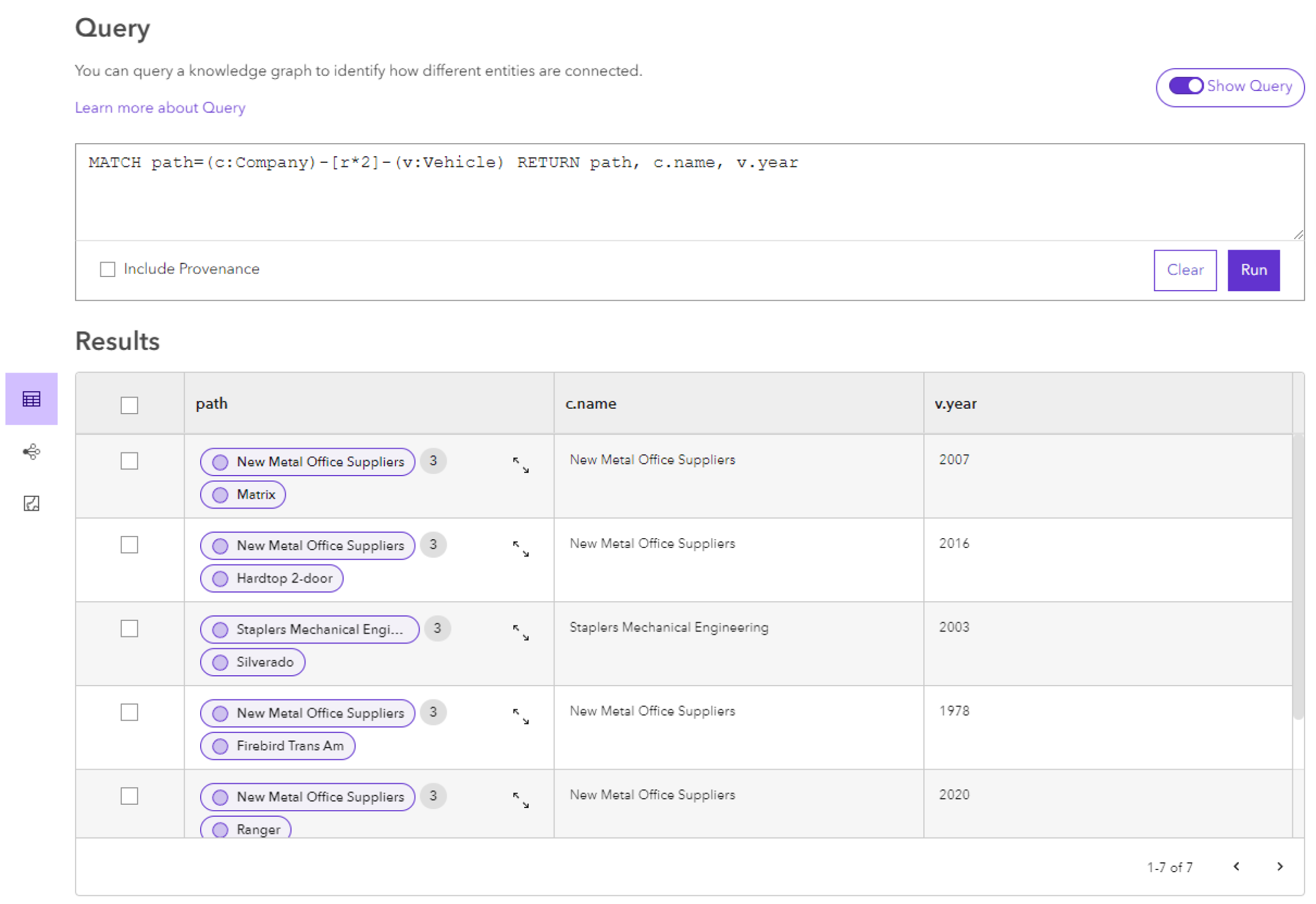 Résultat d’une requête qui renvoie un chemin ainsi que des propriétés pour des entités spécifiques de ce chemin. Résultat d’une requête qui renvoie un chemin ainsi que des propriétés pour des entités spécifiques de ce chemin.