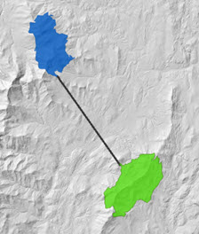 Carte d’un chemin en ligne droite entre deux emplacements Carte d’un chemin en ligne droite entre deux emplacements
