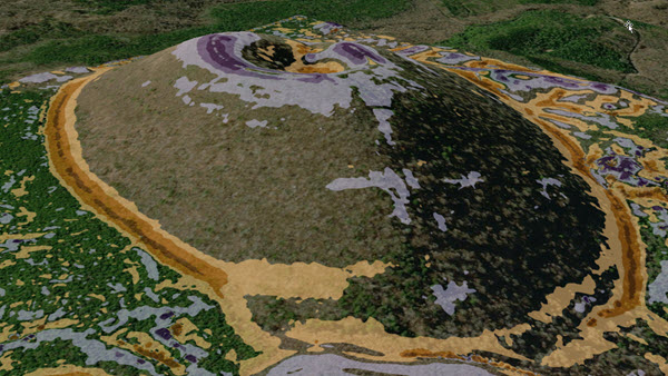 Courbure longitudinale sur un cône volcanique Courbure longitudinale sur un cône volcanique